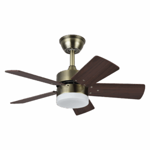 Ventilador de techo DC Marta color Cuero-Dorado, aspas reversibles, 36w, 76cm