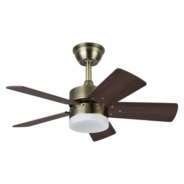 Ventilador de techo DC Marta color Cuero-Dorado, aspas reversibles, 36w, 76cm