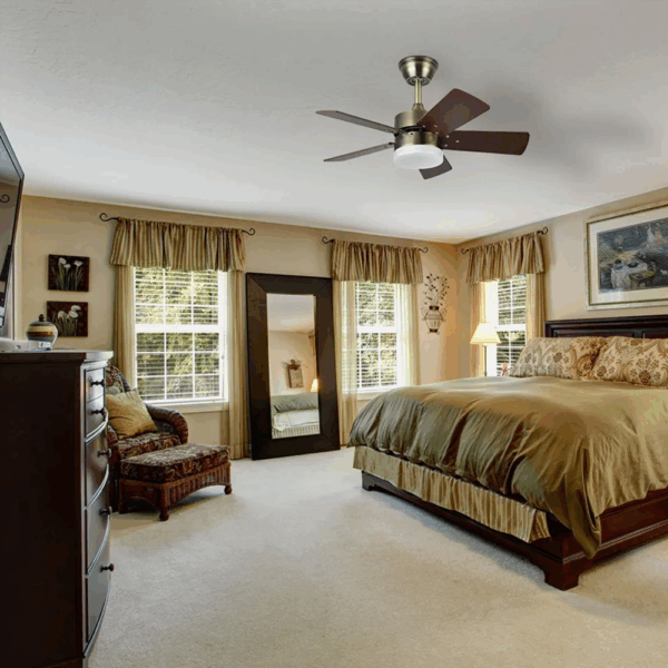 Ventilador de techo DC Marta color Cuero-Dorado, aspas reversibles, 36w, 76cm