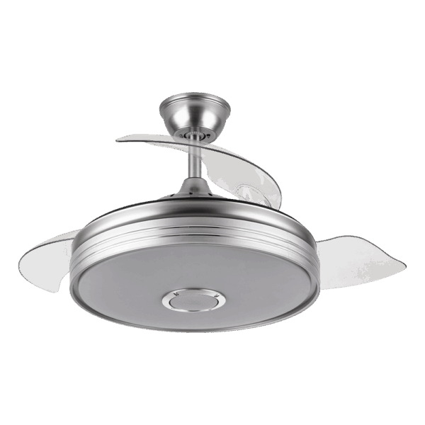 Ventilador Matanuska Níquel, aspas retráctiles, LED y Bluethooth, 72w, 108cm