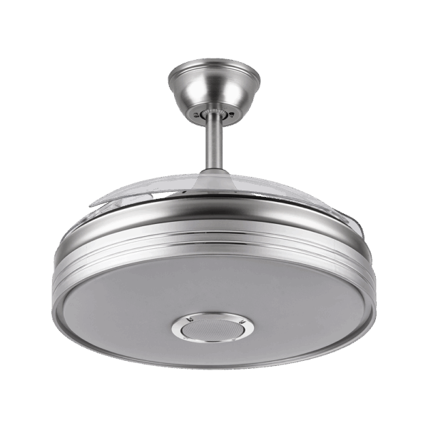 Ventilador Matanuska Níquel, aspas retráctiles, LED y Bluethooth, 72w, 108cm