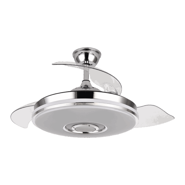 Ventilador Noto Níquel, aspas retráctiles, LED y Bluethooth, 72w, 108cm