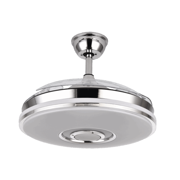 Ventilador Noto Níquel, aspas retráctiles, LED y Bluethooth, 72w, 108cm