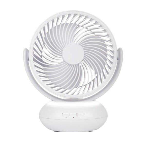 Ventilador Inalambrico Sobremesa Bengali Blanco 5w 3vel Recargable C/luz, Aliment.USB, Fijo Y Rotatorio 3Aspas 27x23x16cm