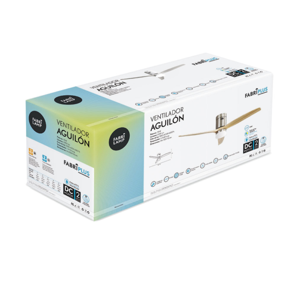 Ventilador 20w Dc Aguilon Niquel 3 Aspas Haya 6 Velocidades C/remoto,  Temporizador 30,5x132x132 Cm