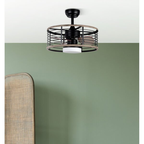 Ventilador Dc 24w Pella Negro/Madera 3 Aspas 50d  2540lm 6 Velocidades  3000-4000-6000k C/remoto, Memoria Y Temporizador