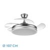 Ventilador Bayomo 59w 6980lm Niquel 4 Aspas Desp. 34,5/42x50/107 D.3 Color. Dc.remoto+Reg.Intensidad