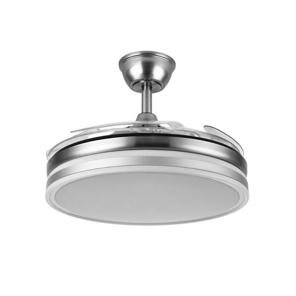 Ventilador Bayomo 59w 6980lm Niquel 4 Aspas Desp. 34,5/42x50/107 D.3 Color. Dc.remoto+Reg.Intensidad