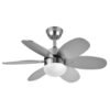 Ventilador Dc Alves 2xe27 Niquel 6 Aspas Rev. Haya/plata 41x85d C/ Remoto Y Temporizador