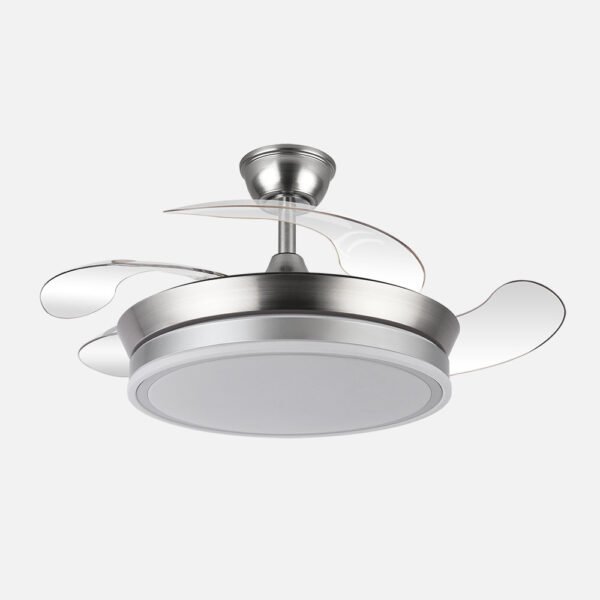Ventilador Dc Bayomo Niquel 59w 6980lm 91d 4asp.desplegables 3000-4000-6000k Remoto, Regulable Intensidad, Temporizador, Memoria