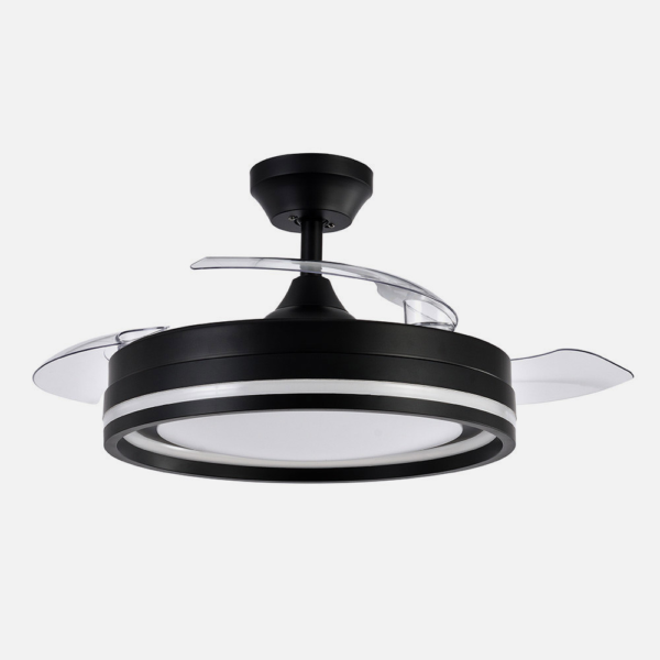 Ventilador Dc Cerrato Negro 72w 3aspas Desplegables 107d 7200lm 6vel 3000k,4000k,6000k, Remoto+temporizador+memoria