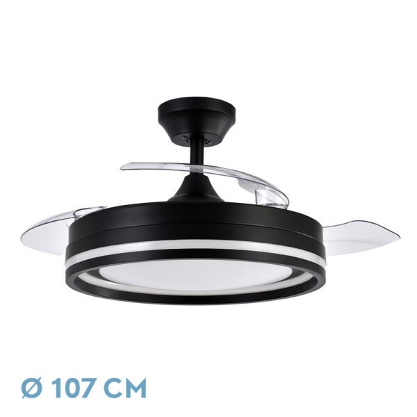 Ventilador Dc Cerrato Negro 72w 3aspas Desplegables 107d 7200lm 6vel 3000k,4000k,6000k, Remoto+temporizador+memoria