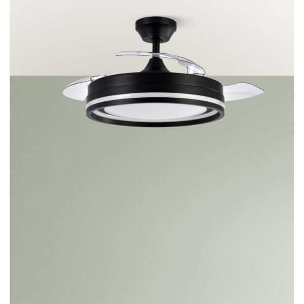 Ventilador Dc Cerrato Negro 72w 3aspas Desplegables 107d 7200lm 6vel 3000k,4000k,6000k, Remoto+temporizador+memoria