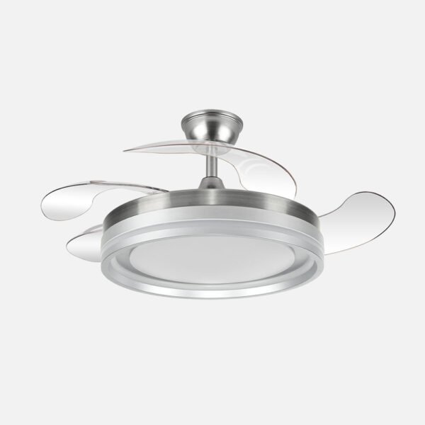 Ventilador Dc Cerrato Niquel 59w 4aspas Desplegables 107d 6980lm 6vel 3000k,4000k,6000k, Remoto+reg.intens.+temporizador+memoria