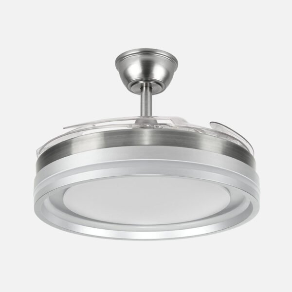 Ventilador Dc Cerrato Niquel 59w 4aspas Desplegables 107d 6980lm 6vel 3000k,4000k,6000k, Remoto+reg.intens.+temporizador+memoria