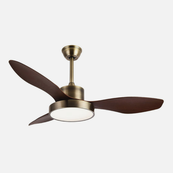 Ventilador Dc Hayate 24w 2650lm Cuero/roble 3aspas 97d 6vel 3000-4000-6000k Remoto,memoria Y Temporizador