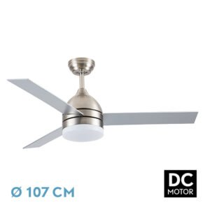 Ventilador Dc Legio 26w Niquel 3aspas Plata/haya 107d 2950lm 3000-4000-6000k Remoto+memoria+temporizador