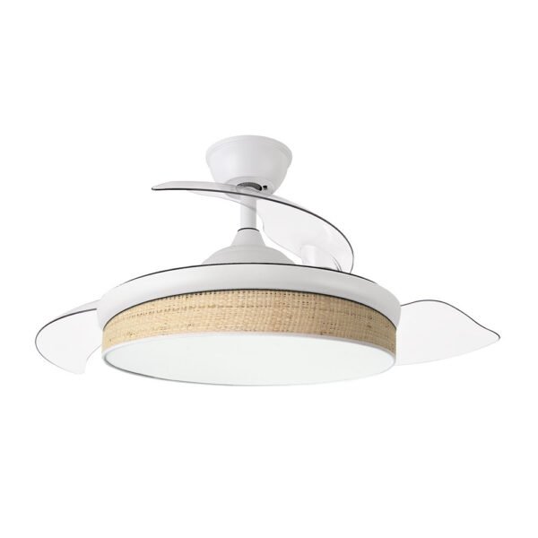 Ventilador Dc Moda 72w Blanco/cañizo Claro 108d 3aspas 7200lm 3000k,4000k,6000k Remoto+memoria+temporizador