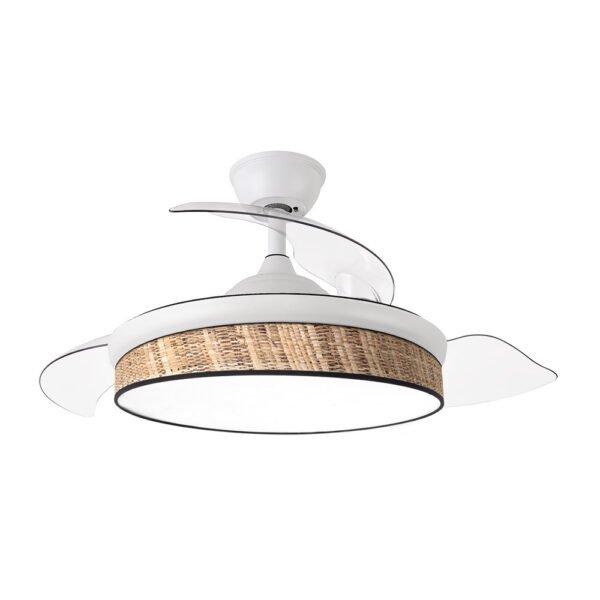 Ventilador Dc Moda 72w Blanco/cañizo Oscuro 91d 3aspas 7200lm 3000-4000-6000k Remoto+ Memoria+ Temporizador