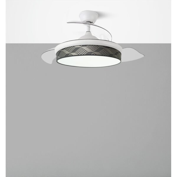 Ventilador Dc Moda 72w Blanco/tetris Gris 108d 3aspas 7200lm 3000-4000-6000k Remoto+ Memoria+ Temporizador