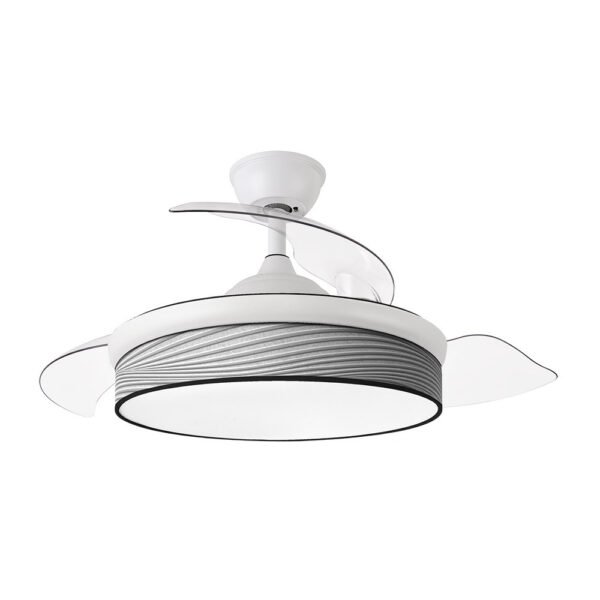 Ventilador Dc Moda 72w Blanco/surco Gris 91d 3aspas 7200lm 3000-4000-6000k Remoto+ Memoria+ Temporizador