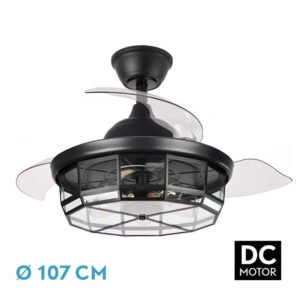 Ventilador Dc Tornado Negro 5xe27 107d 3aspas Desplegables 6velocidades C/remoto Y Temporizador
