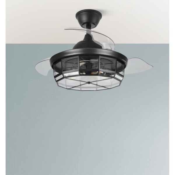 Ventilador Dc Tornado Negro 5xe27 107d 3aspas Desplegables 6velocidades C/remoto Y Temporizador