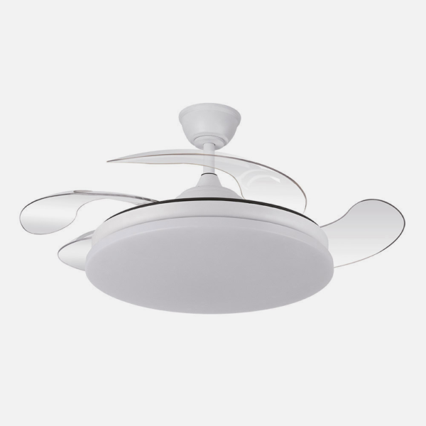 Ventilador Dc Tridente 59w Blanco 4aspas Desp.107d 6980lm Reg.intensidad Remoto+temporizador+memoria 3000-4000-6000k