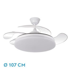 Ventilador Dc Tridente 59w Blanco 4aspas Desp.107d 6980lm Reg.intensidad Remoto+temporizador+memoria 3000-4000-6000k