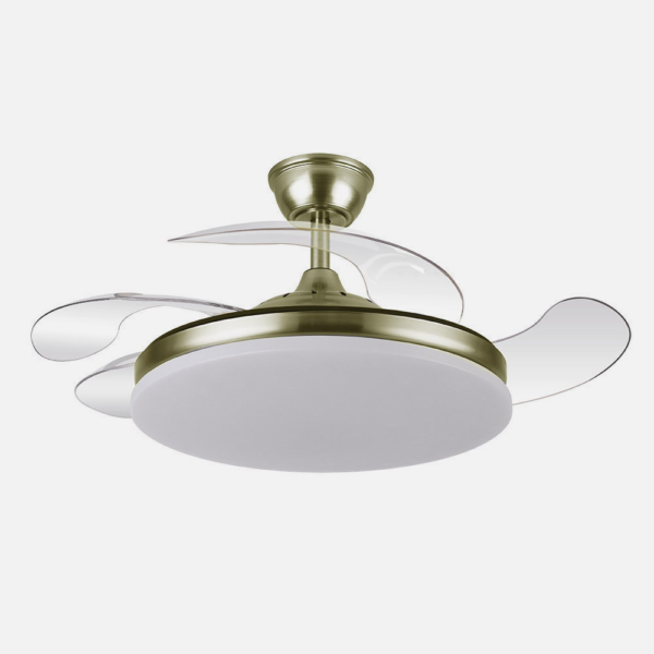 Ventilador Dc Tridente 59w Cuero 4aspas Desp 107d 6980lm Reg.intensidad Remoto+temporizador+memoria 3000-4000-6000k