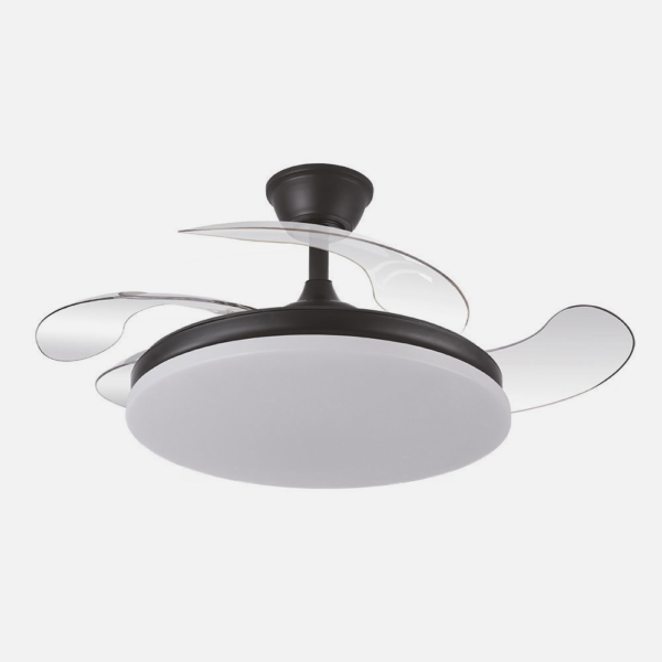 Ventilador Dc Tridente 59w Negro 4aspas Desp. 107d 6980lm Reg.intensidad Remoto+temporizador+memoria 3000-4000-6000k