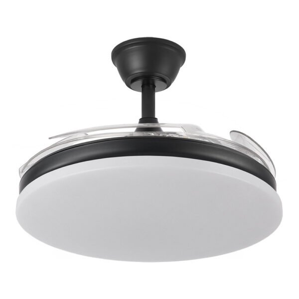 Ventilador Dc Tridente 59w Negro 4aspas Desp. 107d 6980lm Reg.intensidad Remoto+temporizador+memoria 3000-4000-6000k