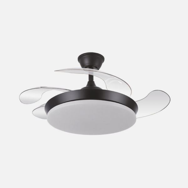 Ventilador Dc Tridente Mini 59w Negro 4aspas Desp.91d 6980lm Reg.intensidad Remoto+temporizador+memoria 3000-4000-6000k