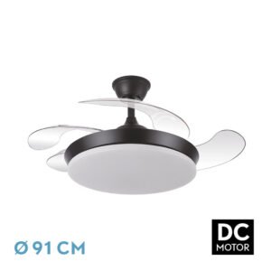Ventilador Dc Tridente Mini 59w Negro 4aspas Desp.91d 6980lm Reg.intensidad Remoto+temporizador+memoria 3000-4000-6000k