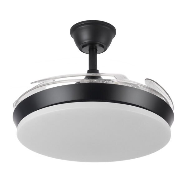 Ventilador Dc Tridente Mini 59w Negro 4aspas Desp.91d 6980lm Reg.intensidad Remoto+temporizador+memoria 3000-4000-6000k