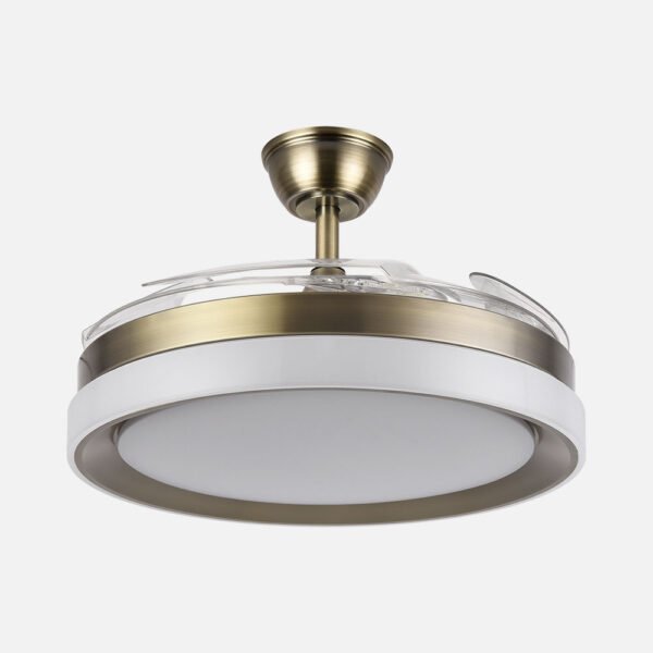 Ventilador Dc Zenit Cuero 59w 4aspas Desplegables 107d 6980lm 6vel 3000k,4000k,6000k, Remoto+reg.intens+temporizador+memoria
