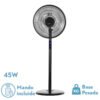 Ventilador De Pie Icono Negro 3vel 45w  119x44x40 Cm Oscilante 5asp.c/ Remoto,temporizador
