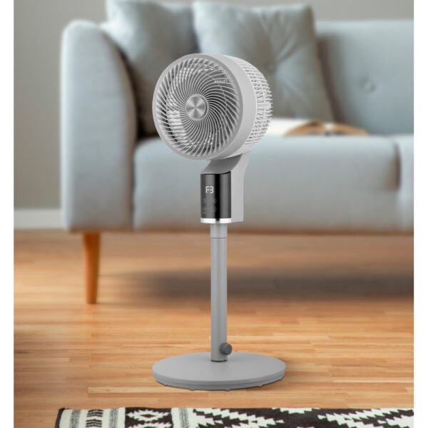 Ventilador De Pie Persa Gris/cromo 50w 3vel Regx33x33cm Oscilante, Display, Remoto Y Temporizador