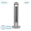 Ventilador De Torre Orbigo Plata 3vel 45w C/remoto  Oscilante Temporizador 75x27x27cm