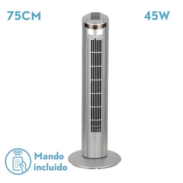 Ventilador De Torre Orbigo Plata 3vel 45w C/remoto  Oscilante Temporizador 75x27x27cm