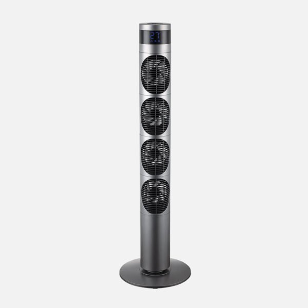 Ventilador Torre Mombuey Gris 3vel 25w 4ventiladores Dc Fijo Y Rotatorio,orientable,temporizador12h 117x34x34cm